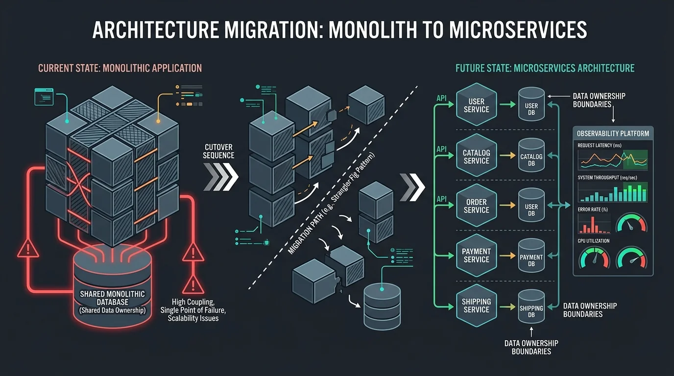 Monolith to Microservices Migration: Sequence, Data Ownership, and Cutover Risk